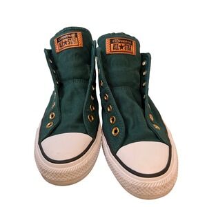 Converse All Star Canvas High Top Sneakers Green Gold Eyelets Lace Up Casual